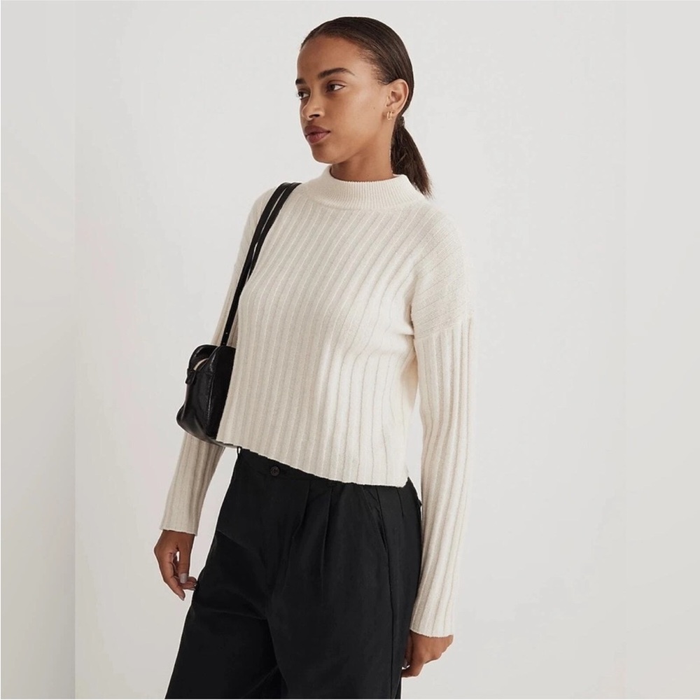 Madewell Antique Cream Mockneck Crop Sweater Ribbed Size XS NM625